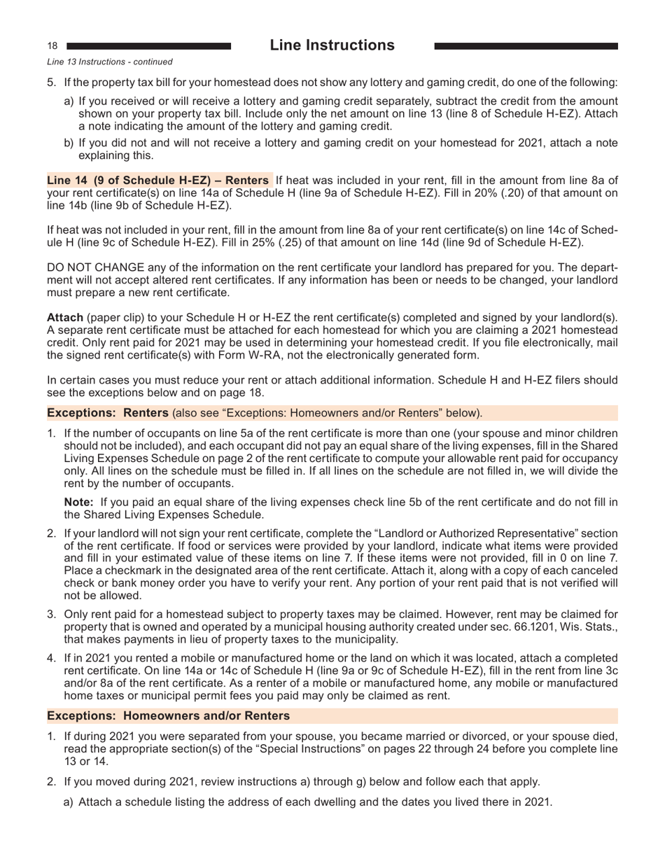 Instructions for Form I-015, I-016 Schedule H, H-EZ - Wisconsin, Page 18