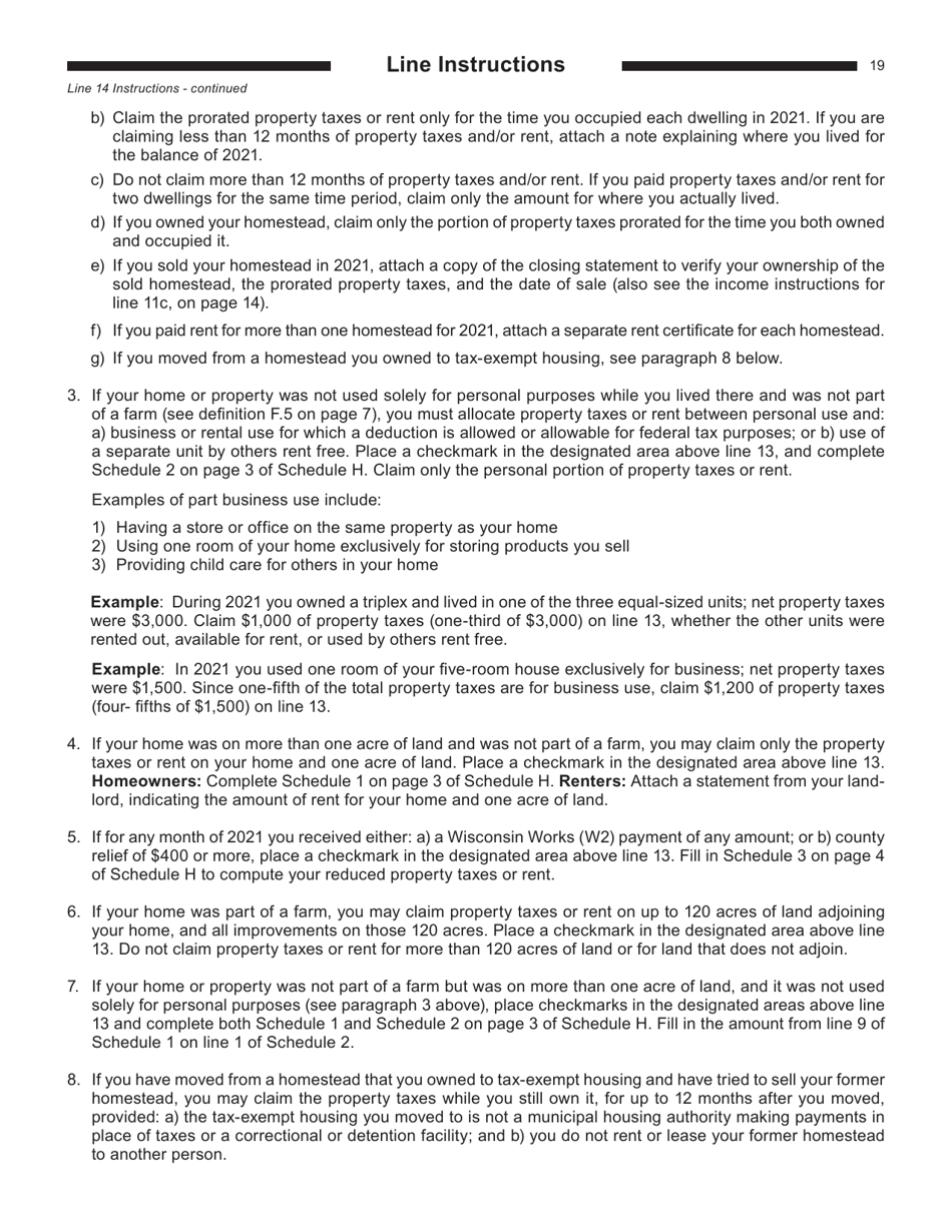 Instructions for Form I-015, I-016 Schedule H, H-EZ - Wisconsin, Page 19