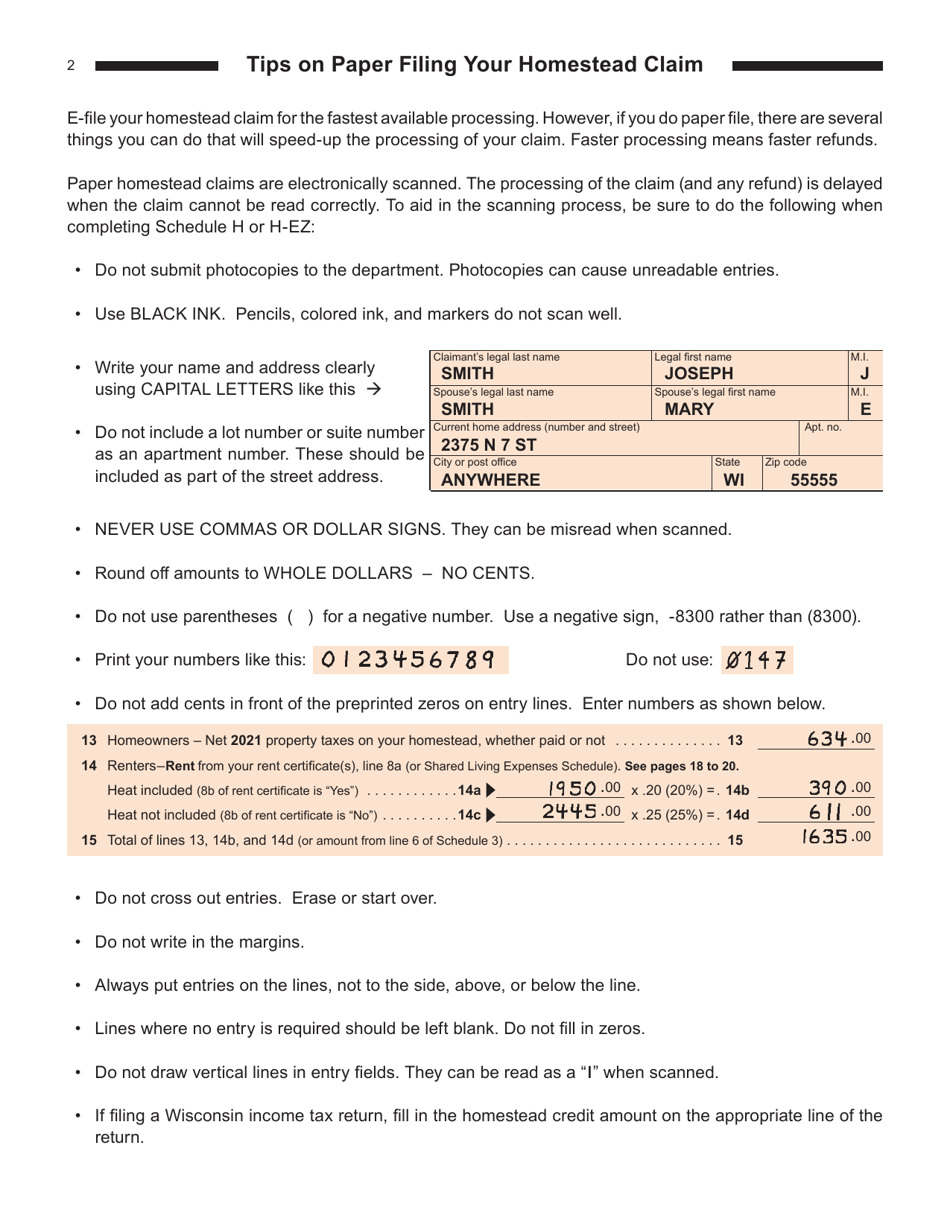 Instructions for Form I-015, I-016 Schedule H, H-EZ - Wisconsin, Page 2