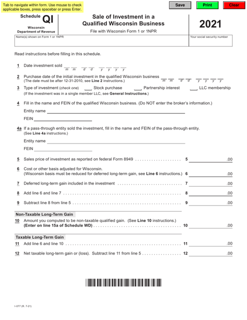 Form I-077 Schedule QI 2021 Printable Pdf