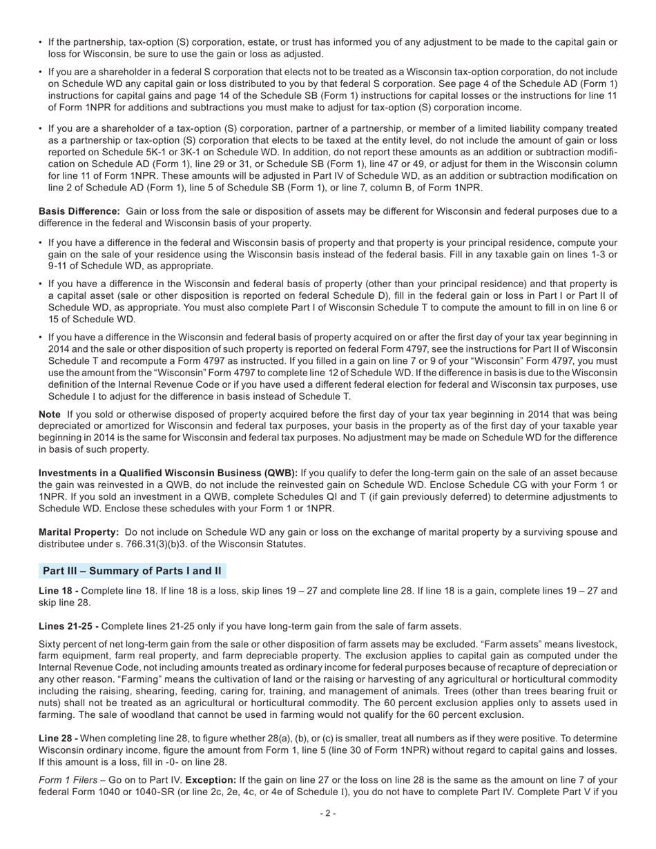 Instructions for Form I-170 Schedule WD Capital Gains and Losses - Wisconsin, Page 2