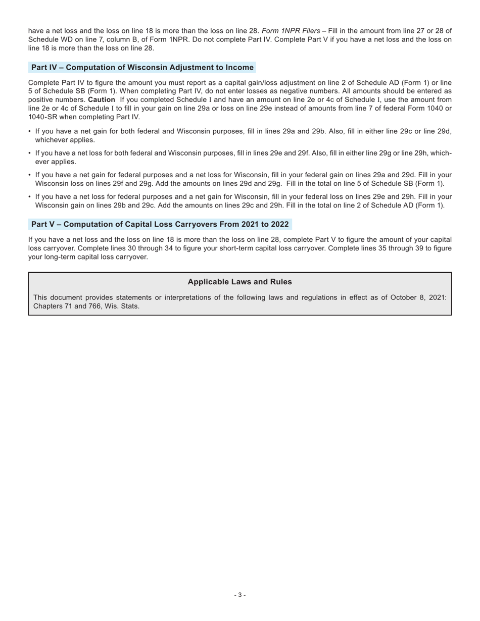 Instructions for Form I-170 Schedule WD Capital Gains and Losses - Wisconsin, Page 3
