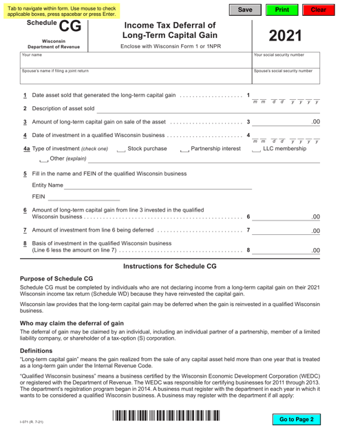 Form I-071 Schedule CG 2021 Printable Pdf