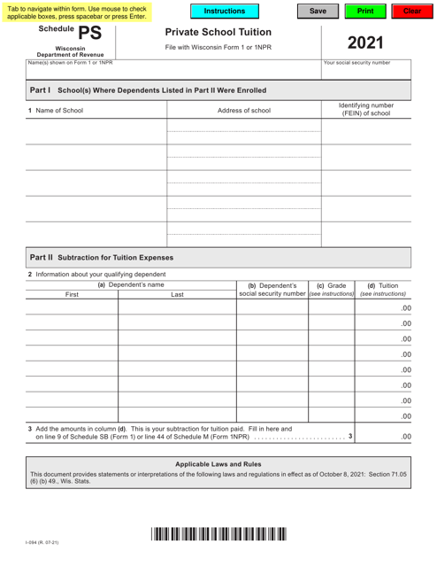 Form I-094 Schedule PS 2021 Printable Pdf