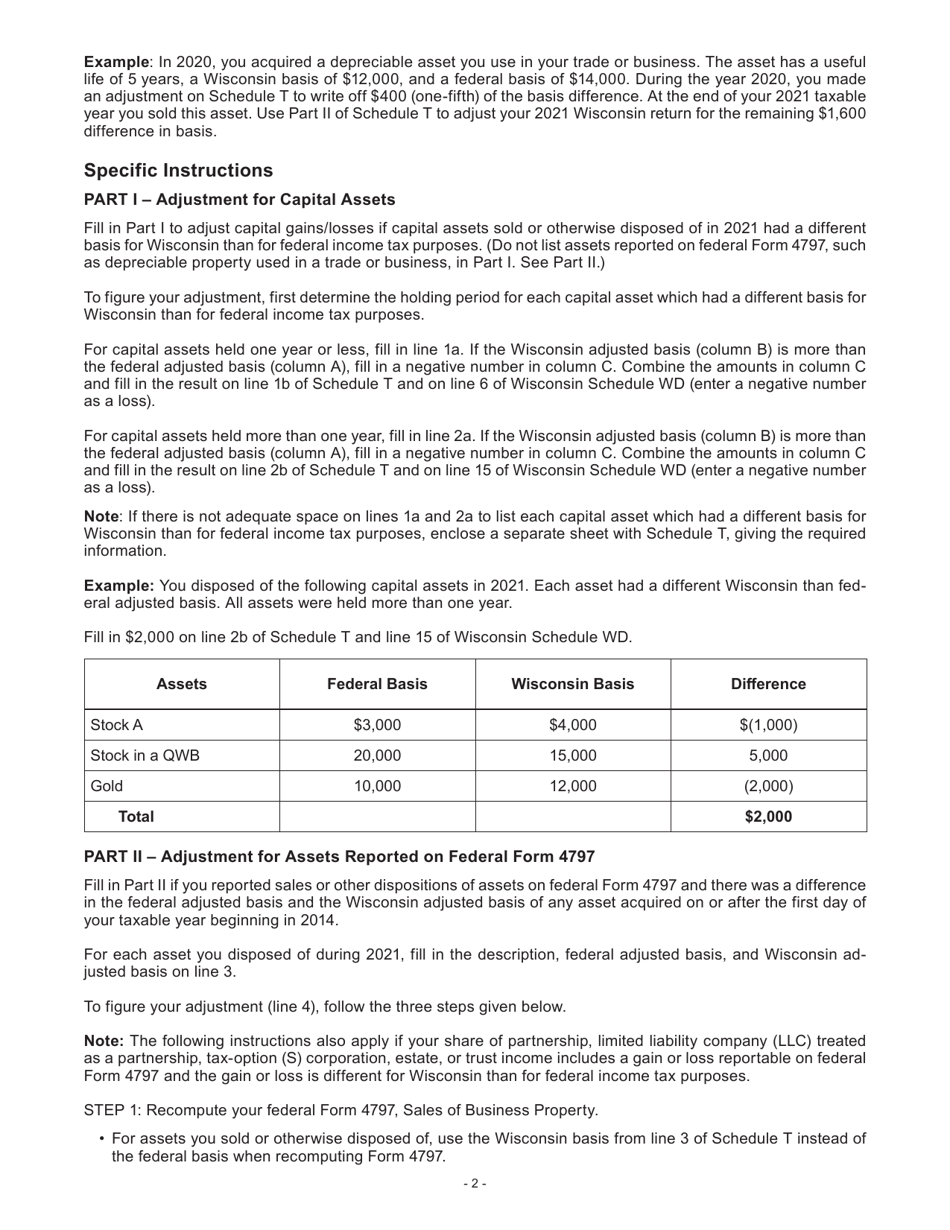 Instructions for Form I-019 Schedule T Transitional Adjustments - Wisconsin, Page 2