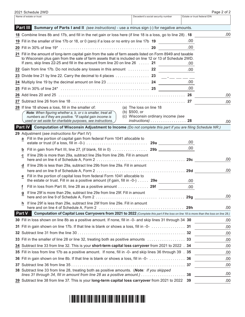 Form I-027 Schedule 2WD Capital Gains and Losses - Wisconsin, Page 2