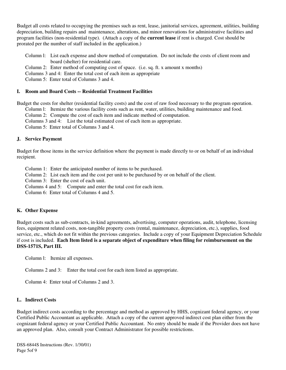 Instructions for Form DSS-6844S Purchase Contract Budget - North Carolina, Page 5