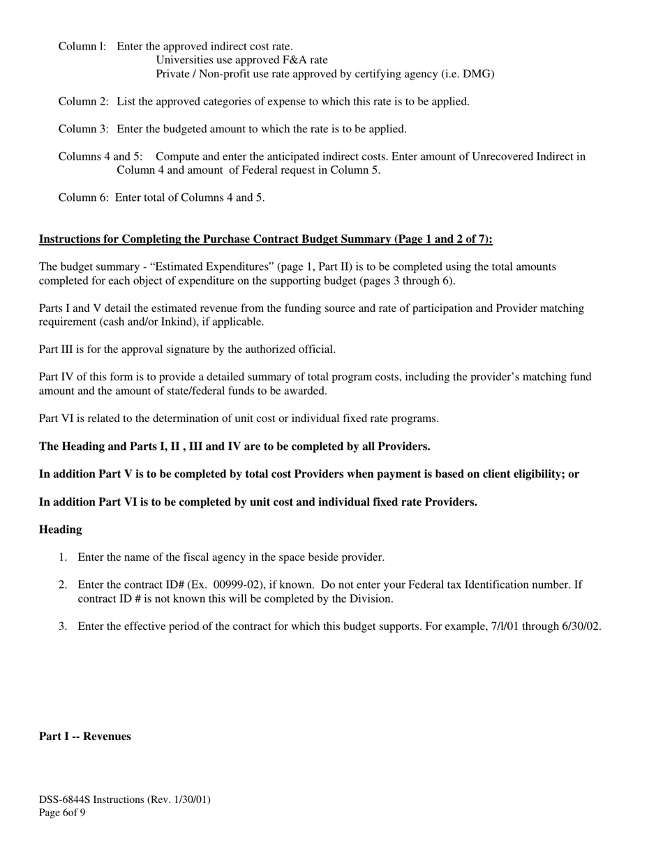 Instructions for Form DSS-6844S Purchase Contract Budget - North Carolina, Page 6