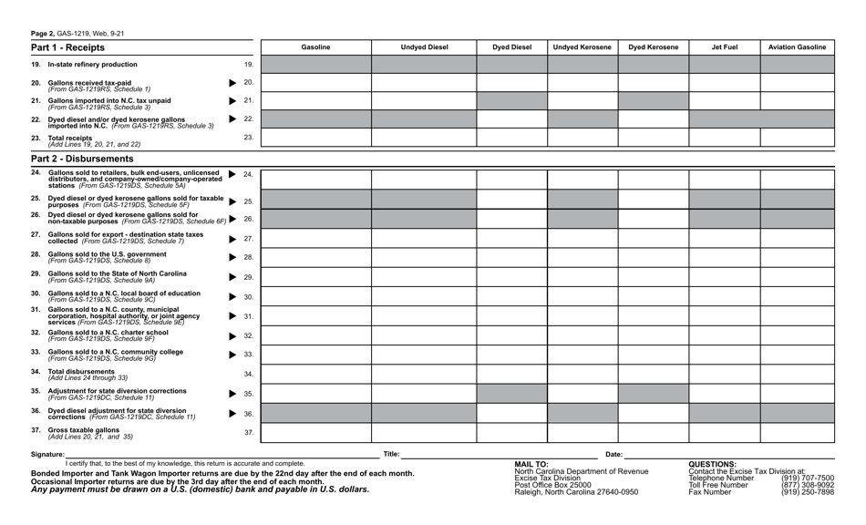 Form GAS-1219 Motor Fuel Importer Return - North Carolina, Page 3