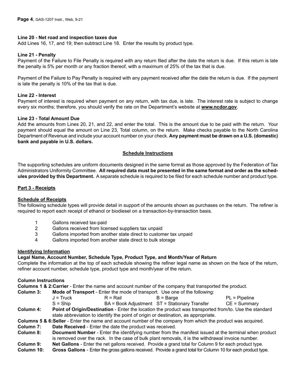 Instructions for Form GAS-1207 Refiner Return - North Carolina, Page 4