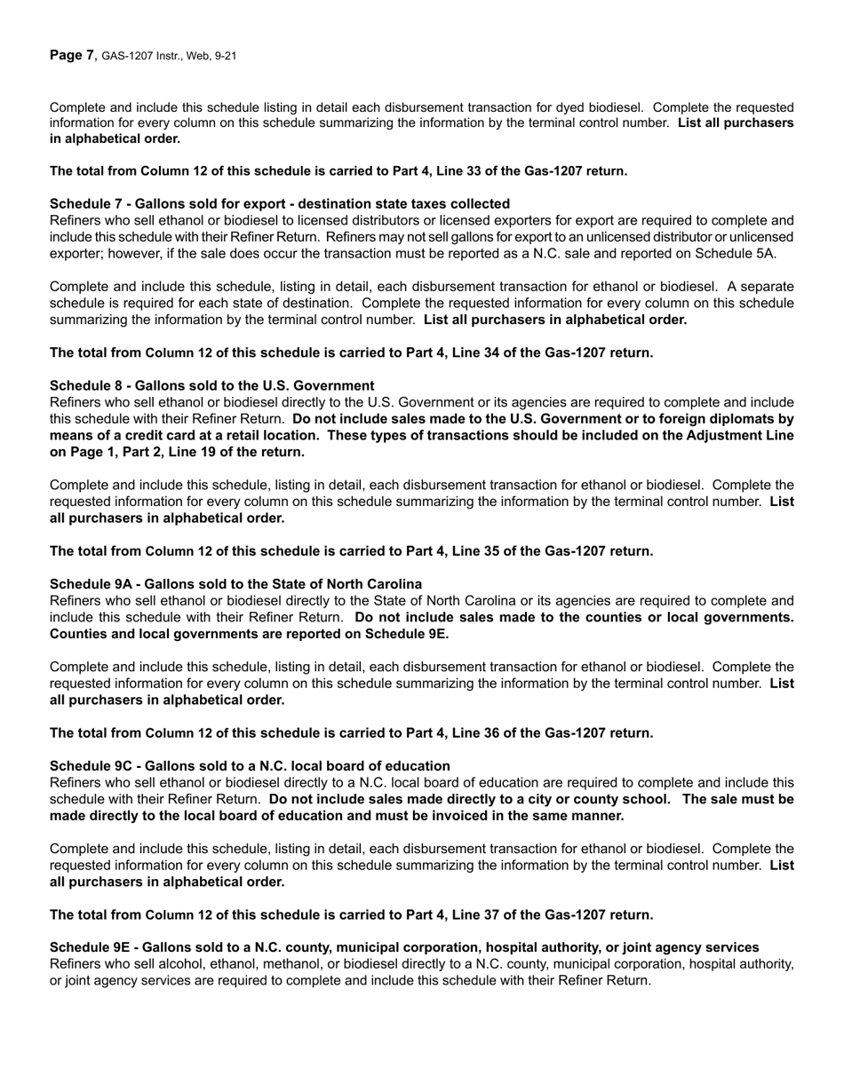 Instructions for Form GAS-1207 Refiner Return - North Carolina, Page 7
