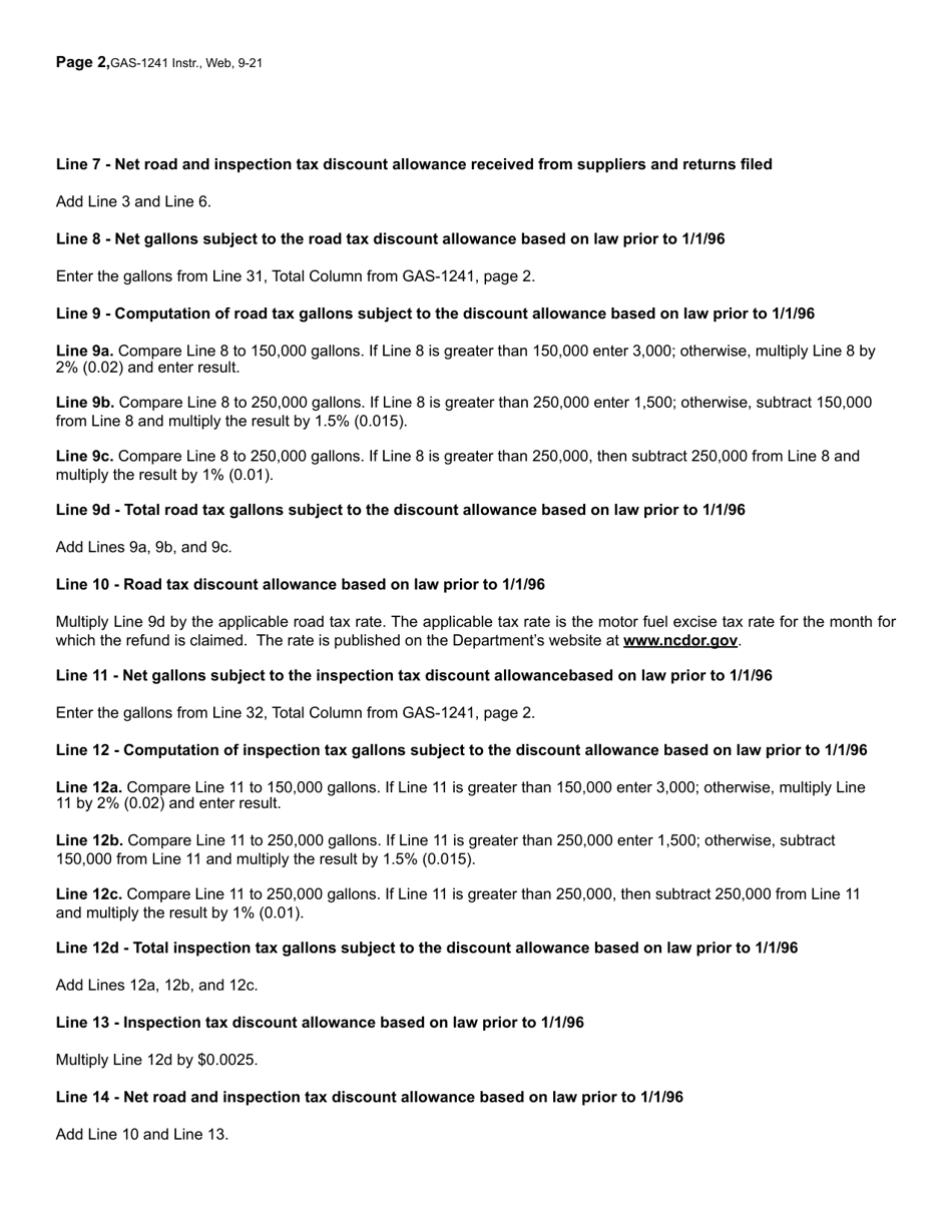 Instructions for Form GAS-1241 Motor Fuel Claim for Refund Licensed Distributor / Importer Hold Harmless - North Carolina, Page 2