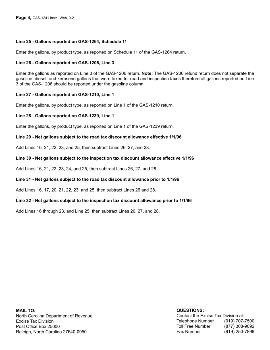 Instructions for Form GAS-1241 Motor Fuel Claim for Refund Licensed Distributor / Importer Hold Harmless - North Carolina, Page 4