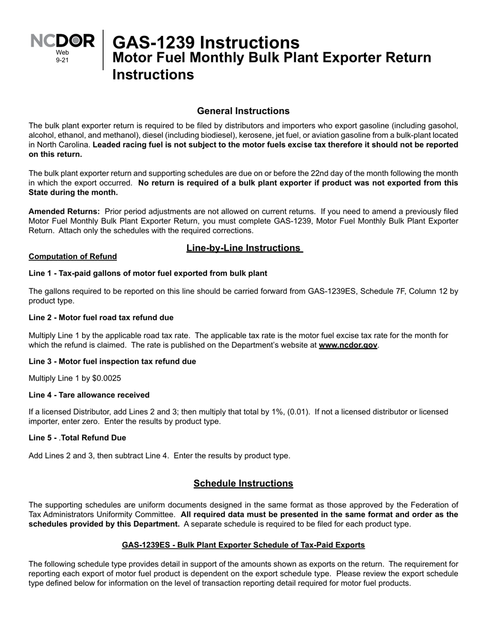 Instructions for Form GAS-1239 Motor Fuel Monthly Bulk Plant Exporter Return - North Carolina, Page 1