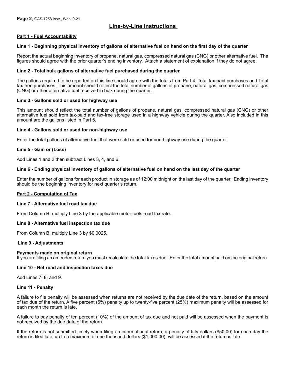 Instructions for Form GAS-1258 Retailer of Alternative Fuel Return - North Carolina, Page 2
