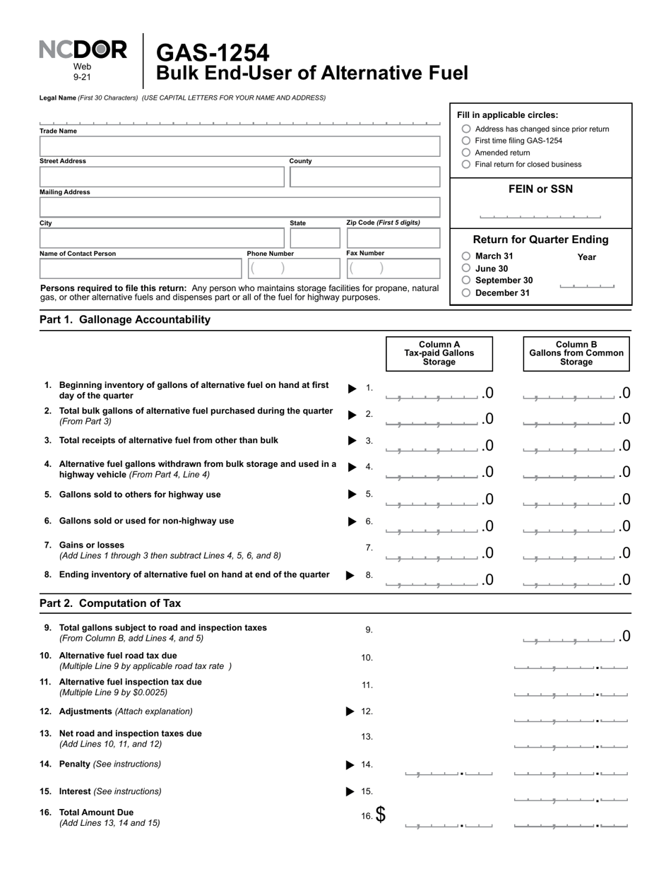 Form GAS-1254 Bulk End-User of Alternative Fuel - North Carolina, Page 2