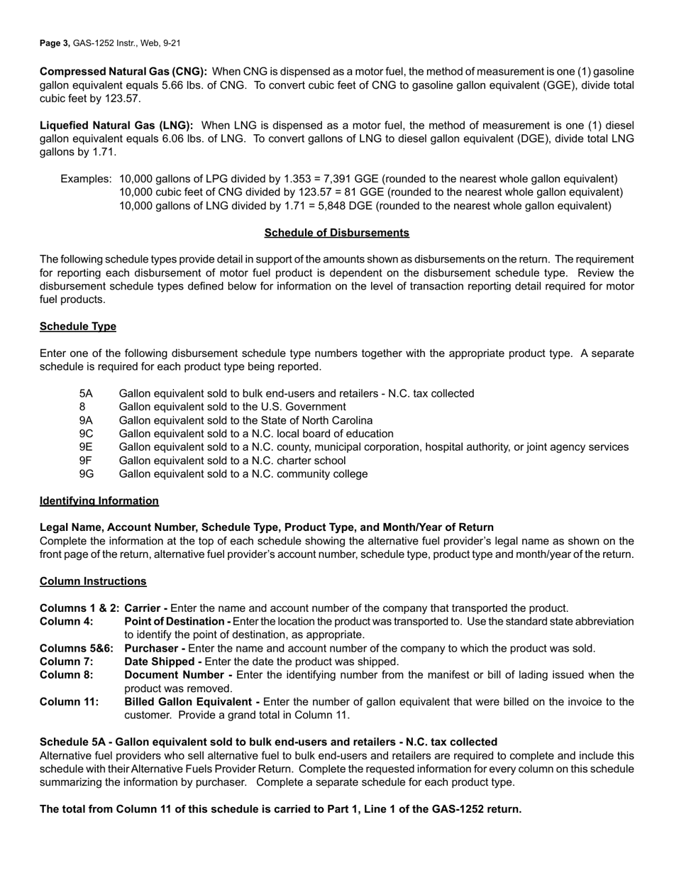 Instructions for Form GAS-1252 Alternative Fuels Provider Return - North Carolina, Page 3