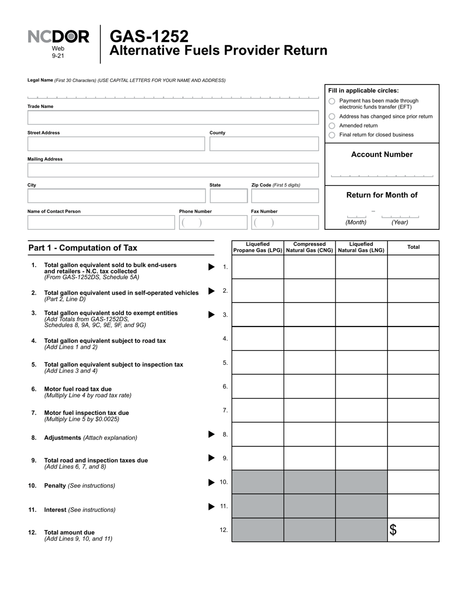 Form GAS-1252 Alternative Fuels Provider Return (For October 2018 and After) - North Carolina, Page 2
