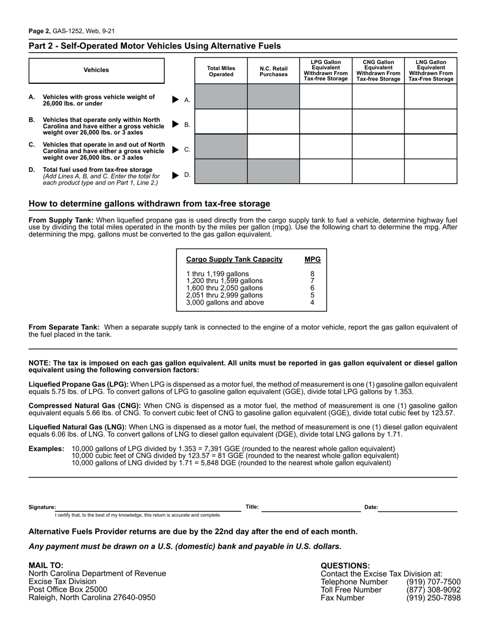 Form GAS-1252 Alternative Fuels Provider Return (For October 2018 and After) - North Carolina, Page 3