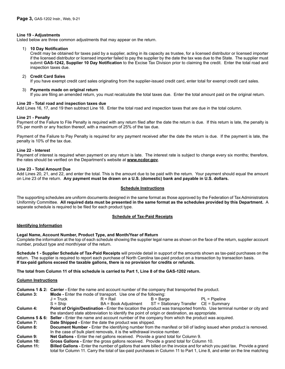 Instructions for Form GAS-1202 Motor Fuel Supplier Return - North Carolina, Page 3