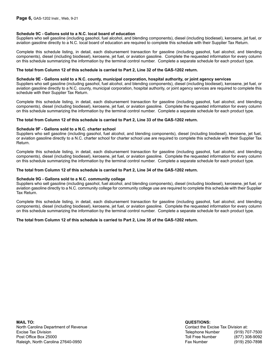 Instructions for Form GAS-1202 Motor Fuel Supplier Return - North Carolina, Page 6