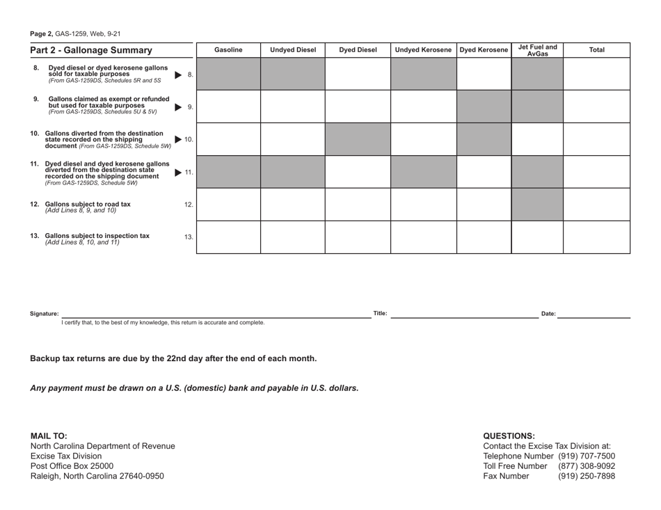 Form GAS-1259 Motor Fuel Backup Tax Return - North Carolina, Page 3