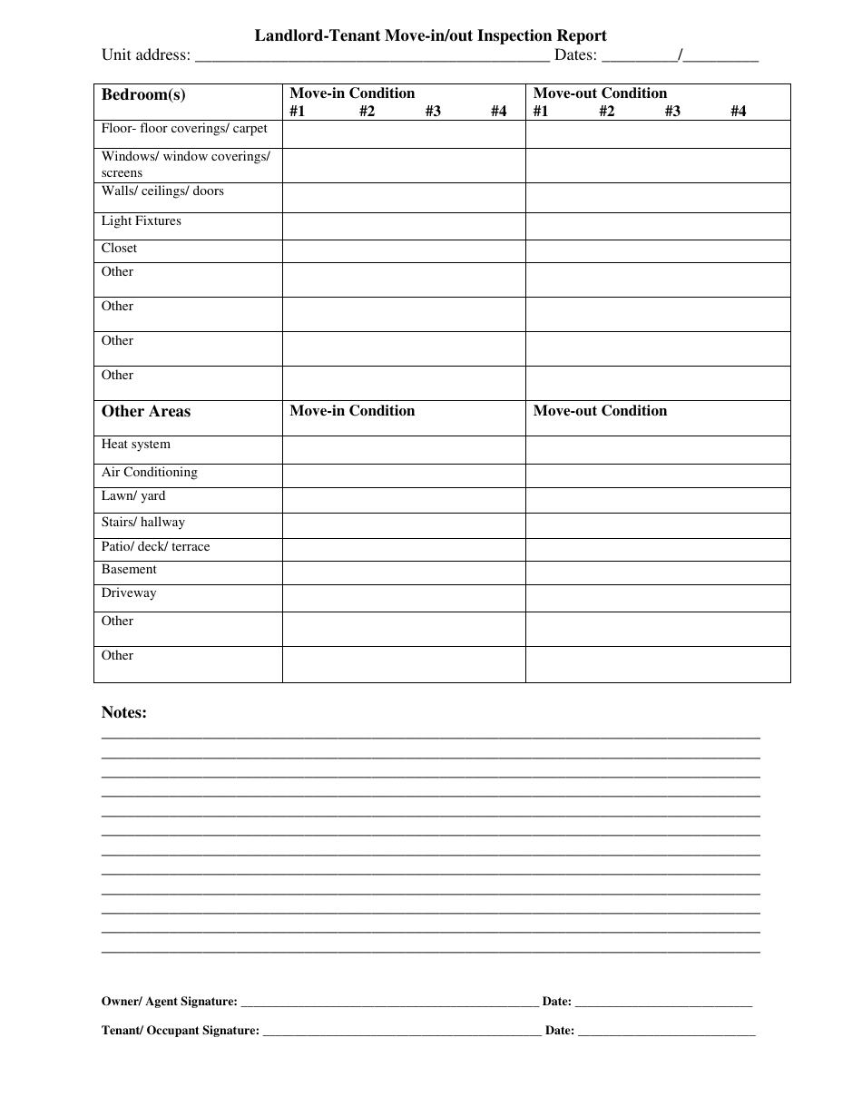 Landlord-Tenant Move-In/Out Inspection Report Form - Fill Out, Sign ...