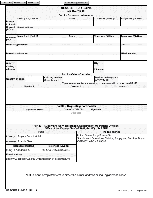 AE Form 710-23A  Printable Pdf