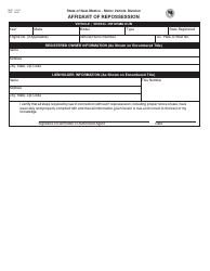 Document preview: Form MVD-10012 Affidavit of Repossession - New Mexico