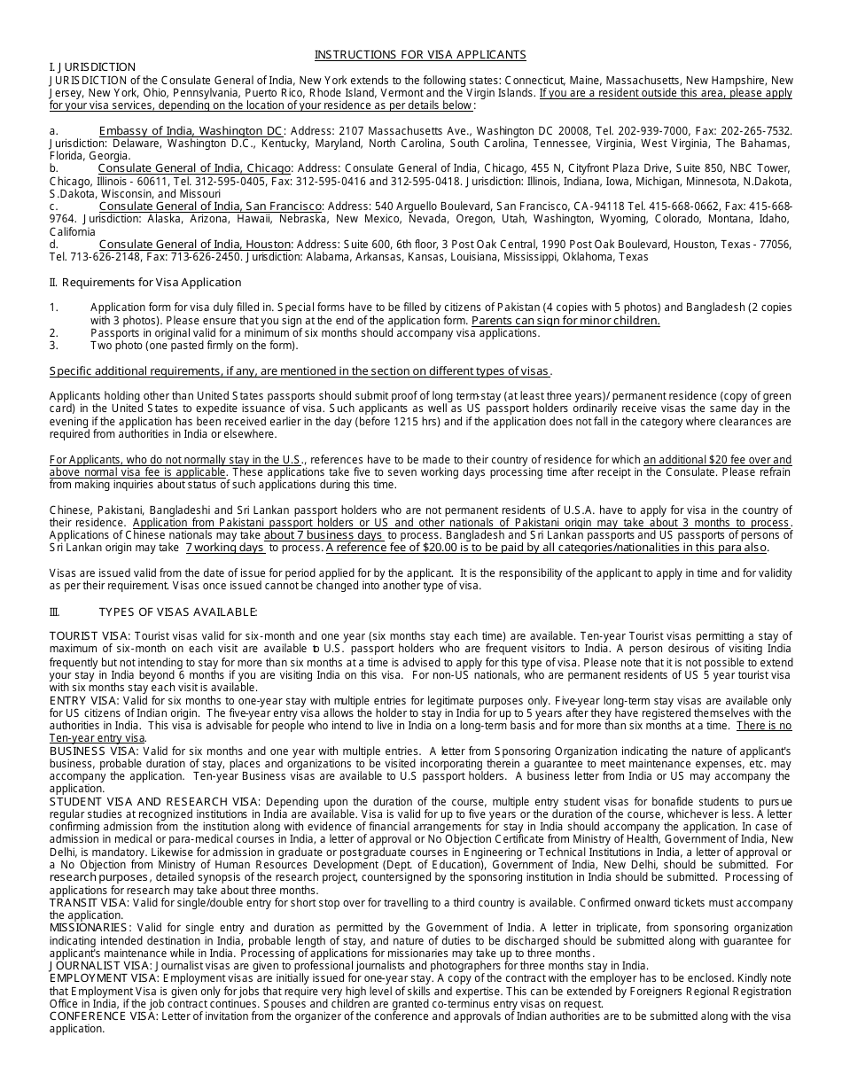 Indian Visa Application Form - Consulate General of India - New York City, Page 3