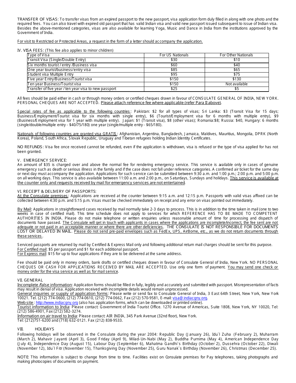 Indian Visa Application Form - Consulate General of India - New York City, Page 4