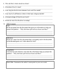 Gps Sunni and Shia Reading Comprehension Worksheet - 7th Grade - Georgia (United States), Page 2