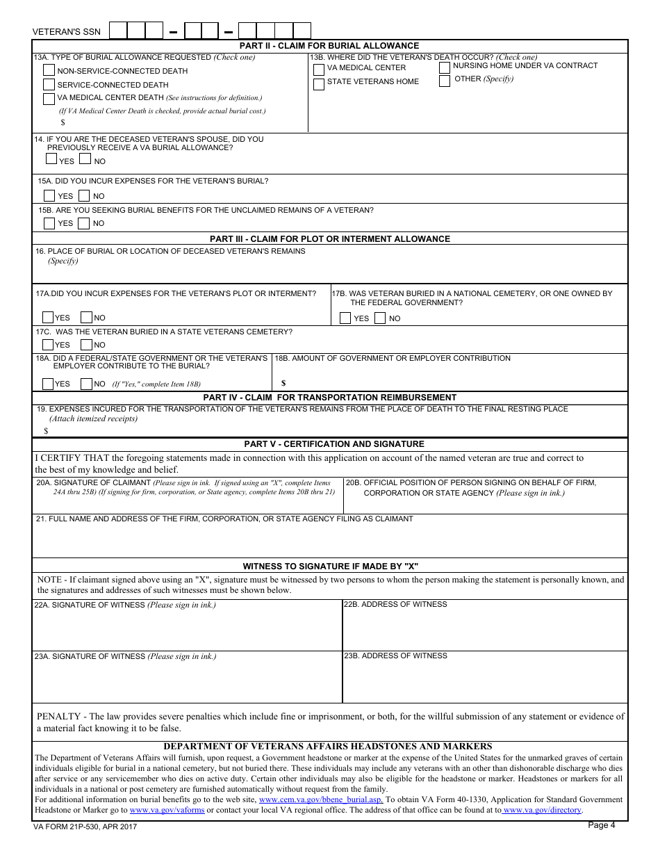 VA Form 21P-530 - Fill Out, Sign Online and Download Fillable PDF ...