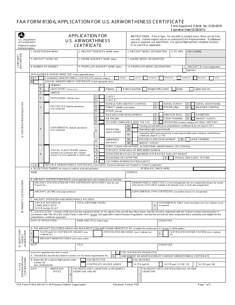 Faa Form 8130 6 Fill Out Sign Online And Download Fillable Pdf Templateroller 6010