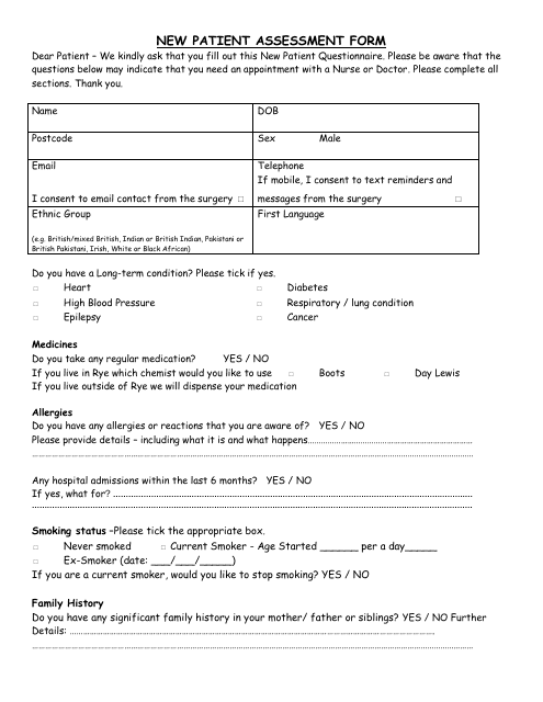 New Patient Assessment Form - Ferry Road Health Centre