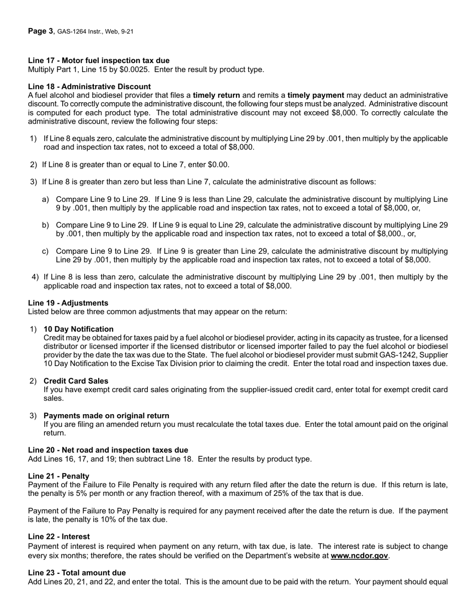 Instructions for Form GAS-1264 Fuel Alcohol and Biodiesel Provider Return - North Carolina, Page 3