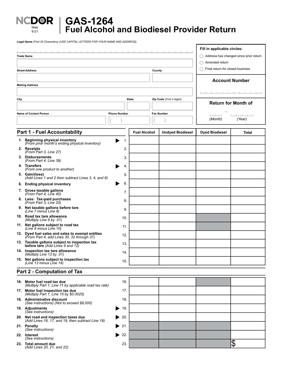 Form GAS-1264 Fuel Alcohol and Biodiesel Provider Return (For October 2018 and After) - North Carolina, Page 2