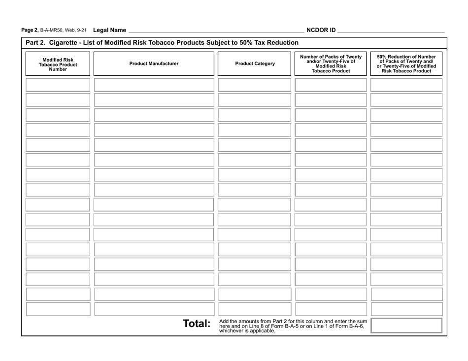 Form B-A-MR50 Schedule of Modified Risk Tobacco Products - 50% Risk Modification Order - North Carolina, Page 3