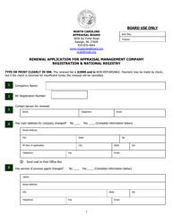 &quot;Renewal Application for Appraisal Management Company Registration &amp; National Registry&quot; - North Carolina