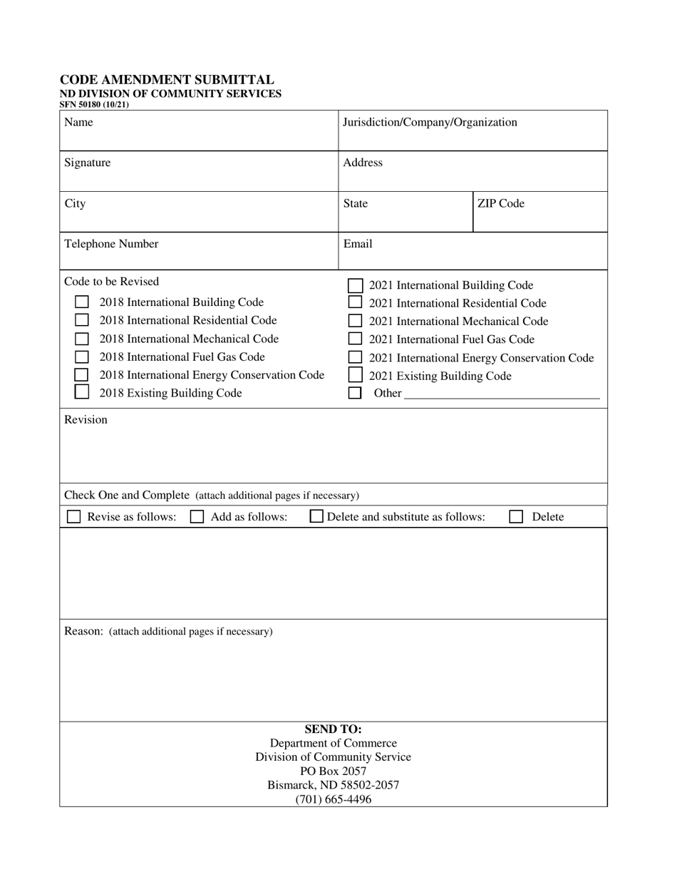 Form SFN50180 Code Amendment Submittal - North Dakota, Page 1