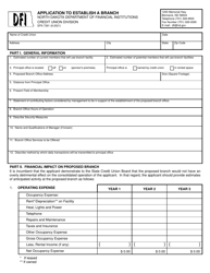 Form SFN7391 &quot;Application to Establish a Branch&quot; - North Dakota