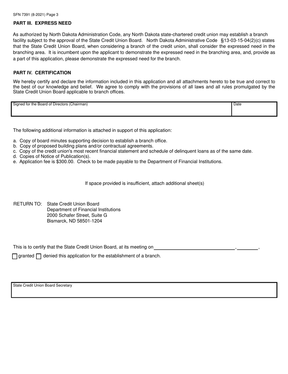 Form SFN7391 Application to Establish a Branch - North Dakota, Page 3