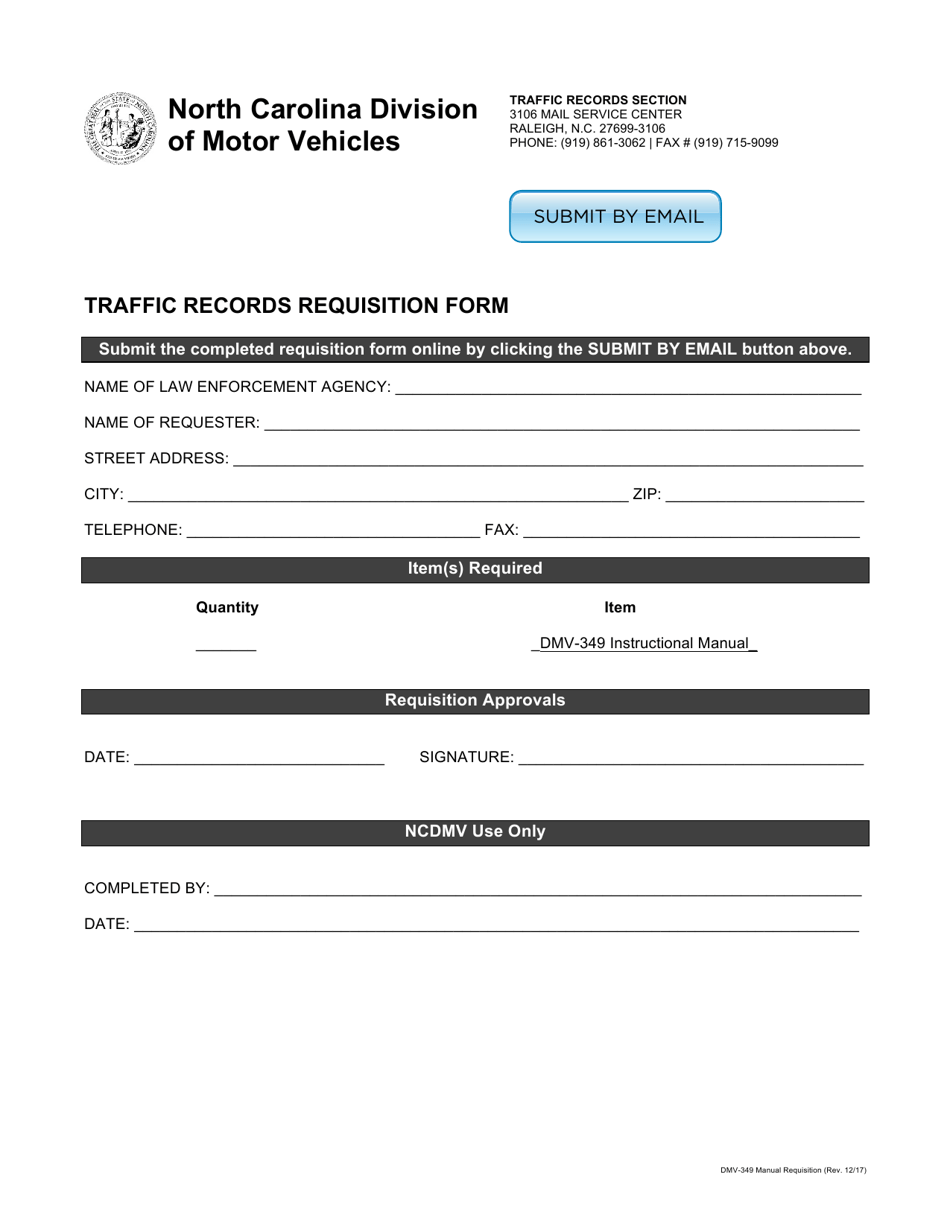 Form DMV-349 Requisition Form - North Carolina, Page 1