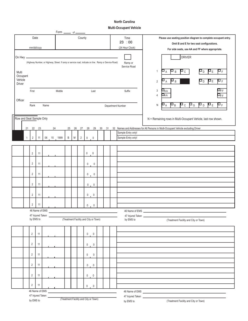 Form DMV-349 Multi-Occupant Vehicle Form - North Carolina, Page 1