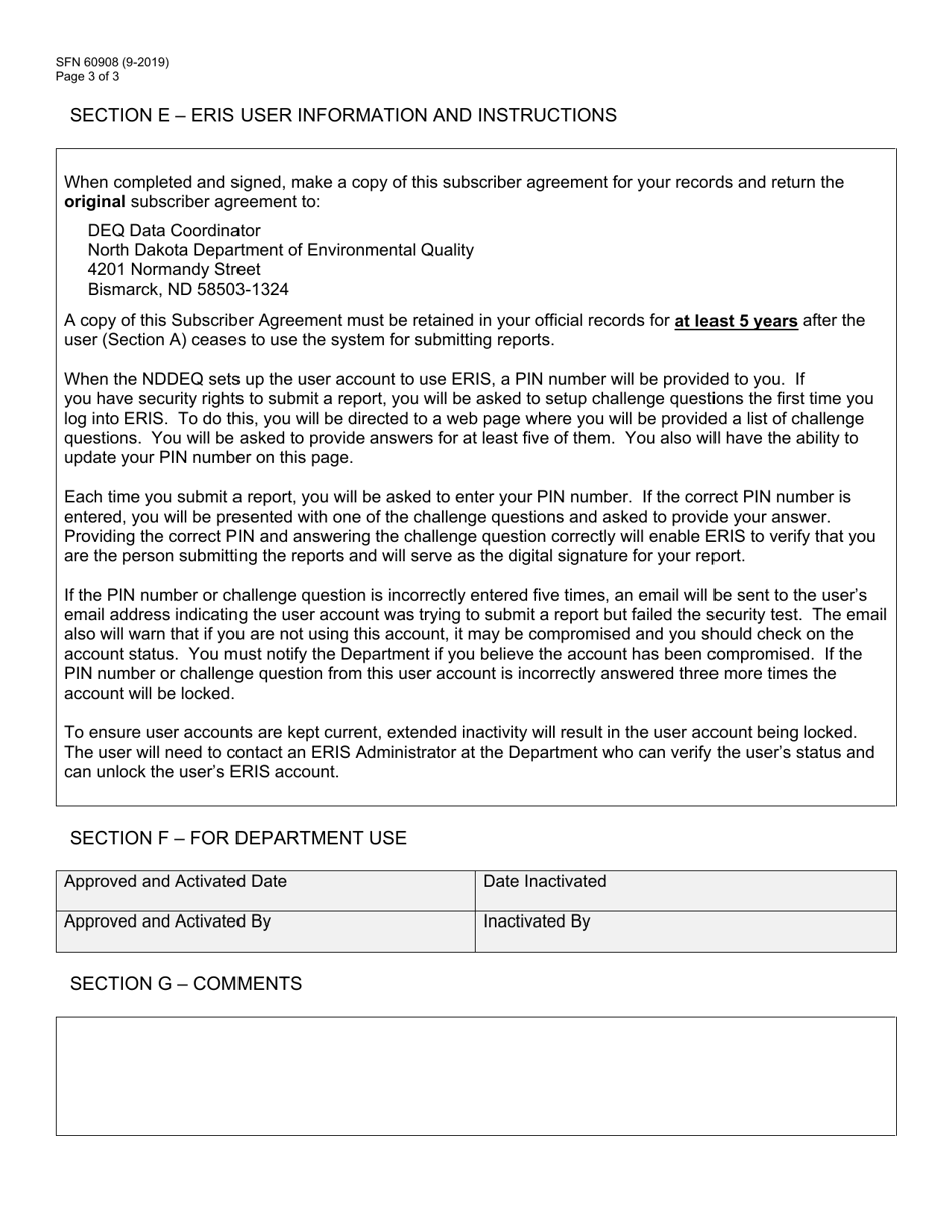 Form SFN60908 Electronic Reporting Information System (Eris) Subscriber Agreement - North Dakota, Page 3