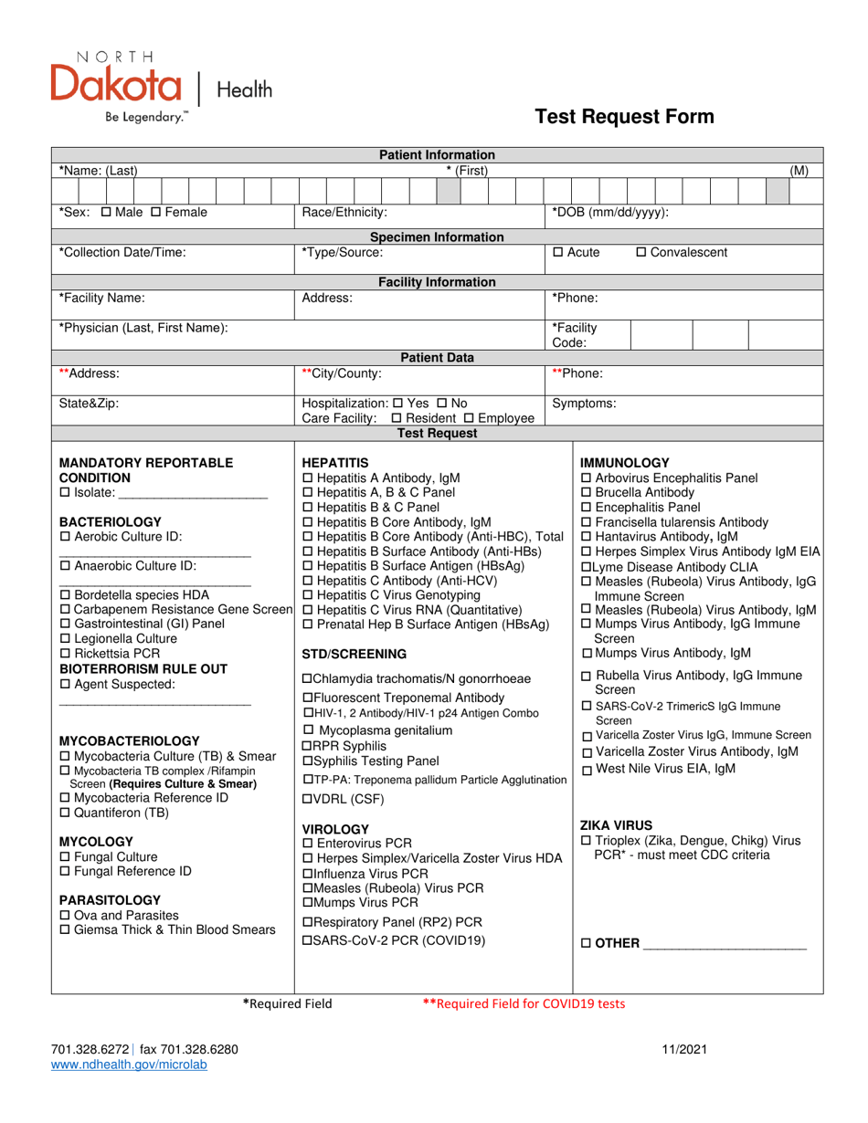 Test Request Form - North Dakota, Page 1