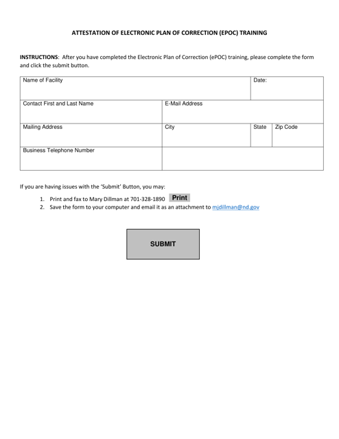 Attestation of Electronic Plan of Correction (Epoc) Training - North Dakota