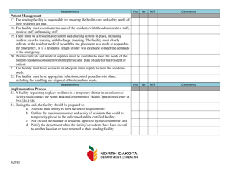 General Requirements for Placement of Residents in an Unlicensed Temporary Shelter - North Dakota, Page 2