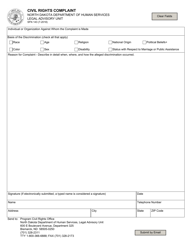 Form SFN143 &quot;Civil Rights Complaint&quot; - North Dakota
