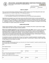 Form SFN529 &quot;Application: Low Income Home Energy Assistance Program (Liheap)&quot; - North Dakota